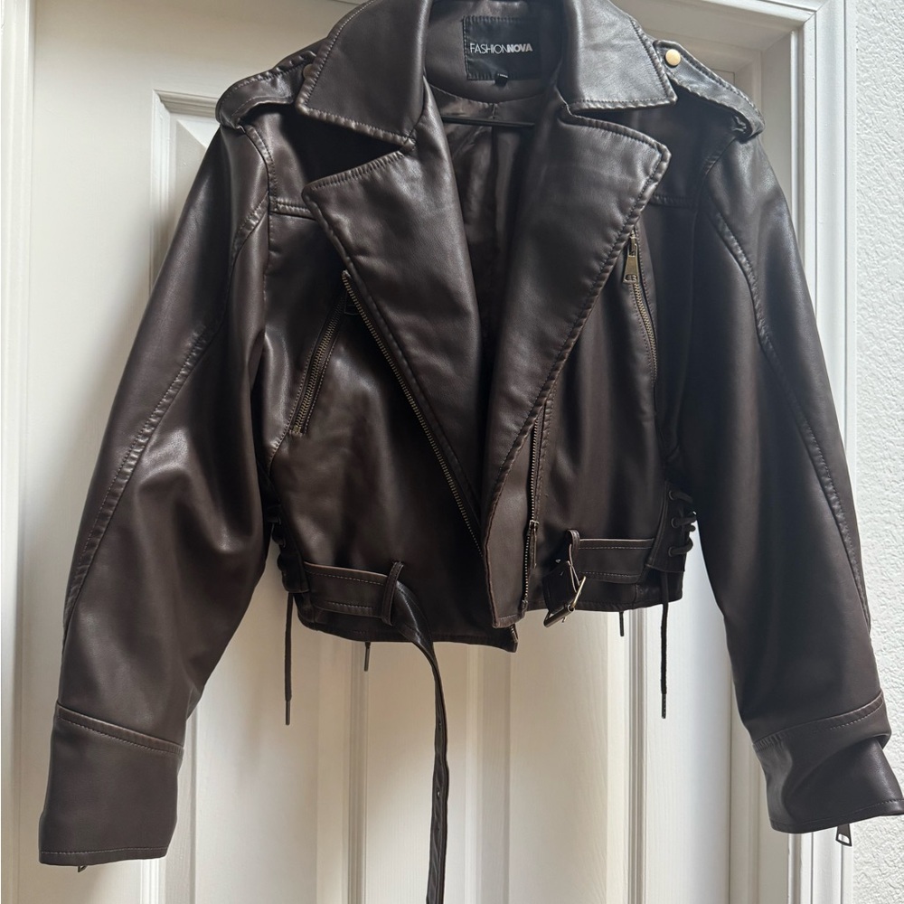 Fashion Nova Dark Brown Leather Jacket